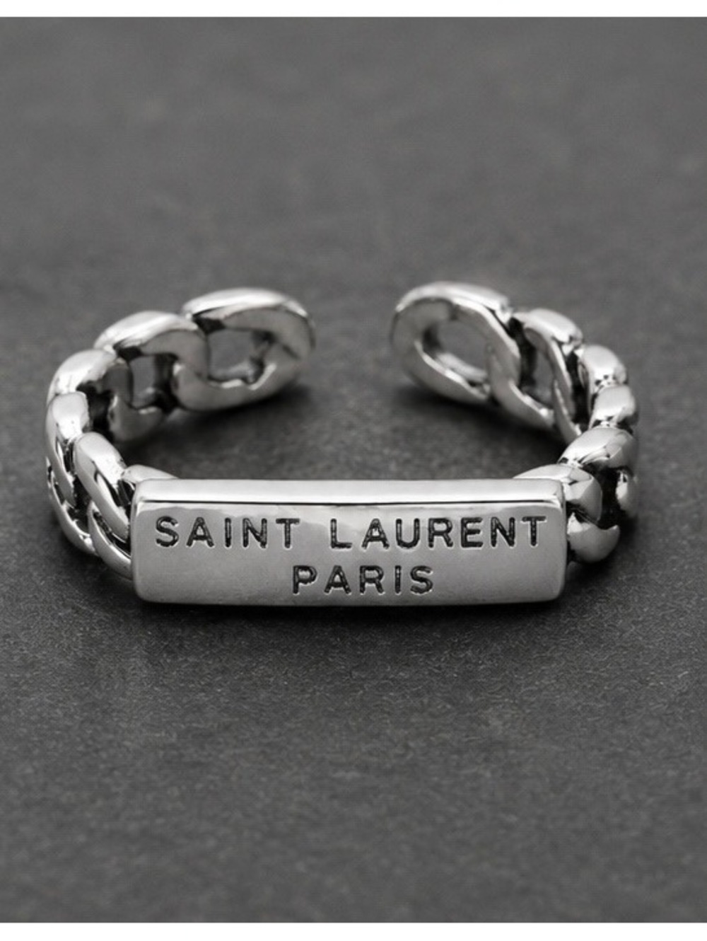 Yves Saint Laurent Paris YSL Silver Chain Link Nameplate Band Ring S925